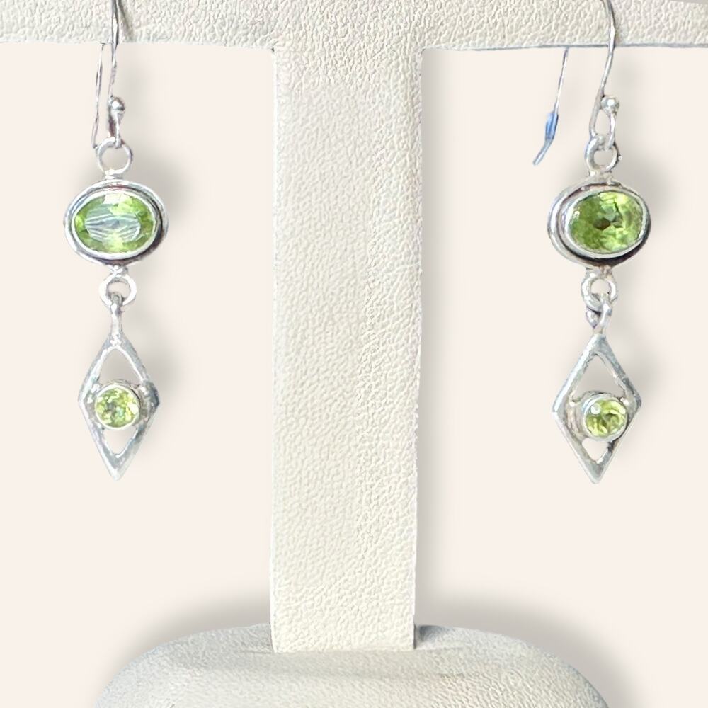 2 inch Brilliant Green Parodot silver 925 dangle earrings